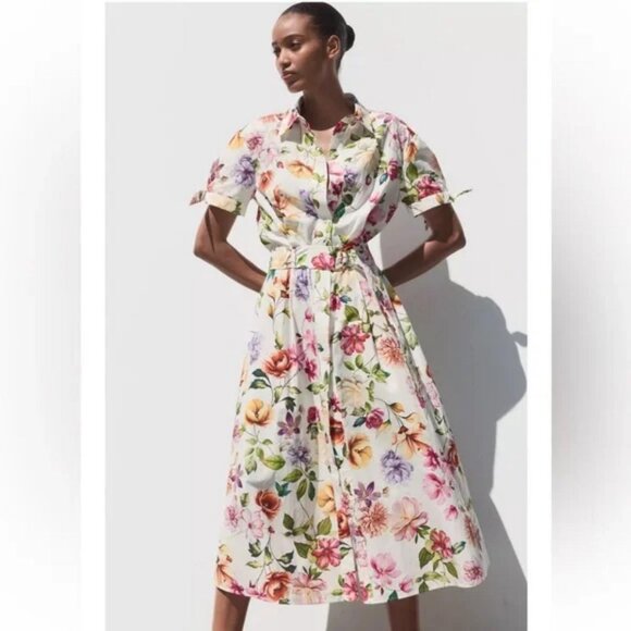 ZARA PRINTED POPLIN MIDI DRESS - Picture 2 of 7